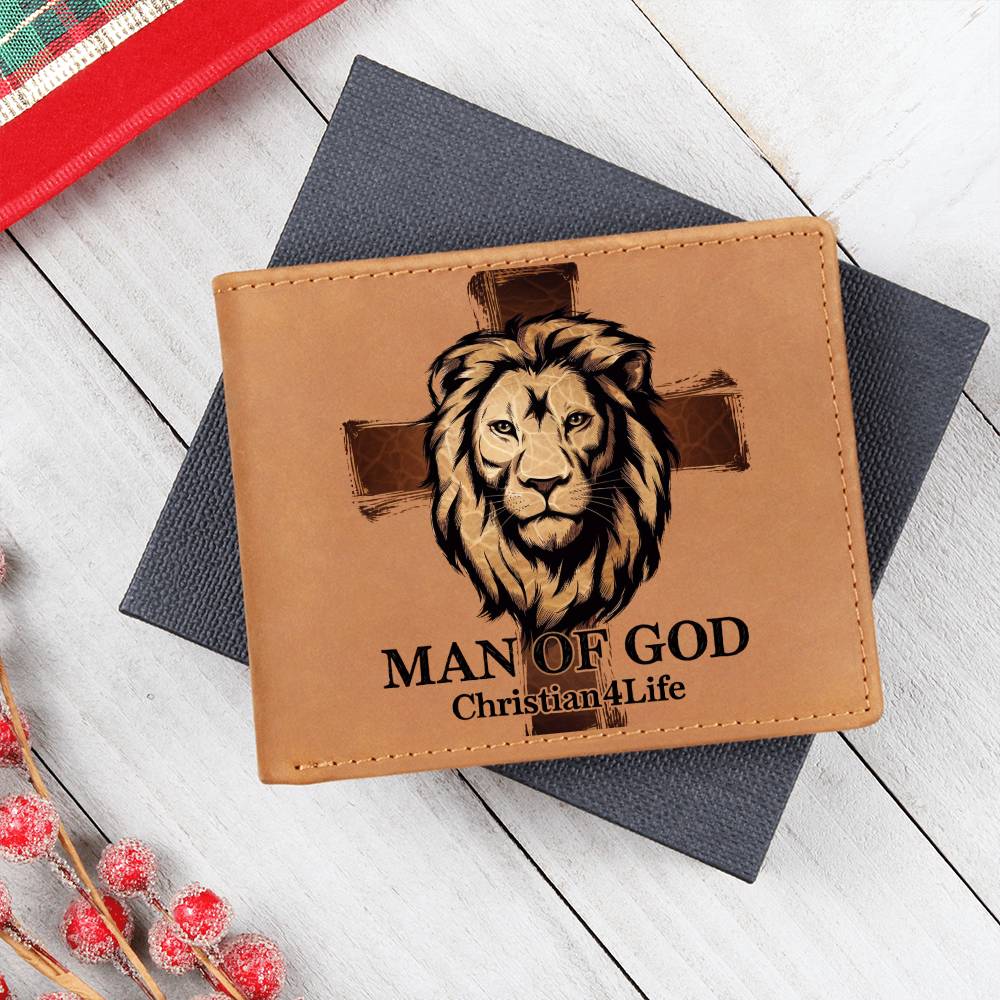 "Man of God" Lion and Cross collection Christian Graphic Leather Wallet - Christian gift