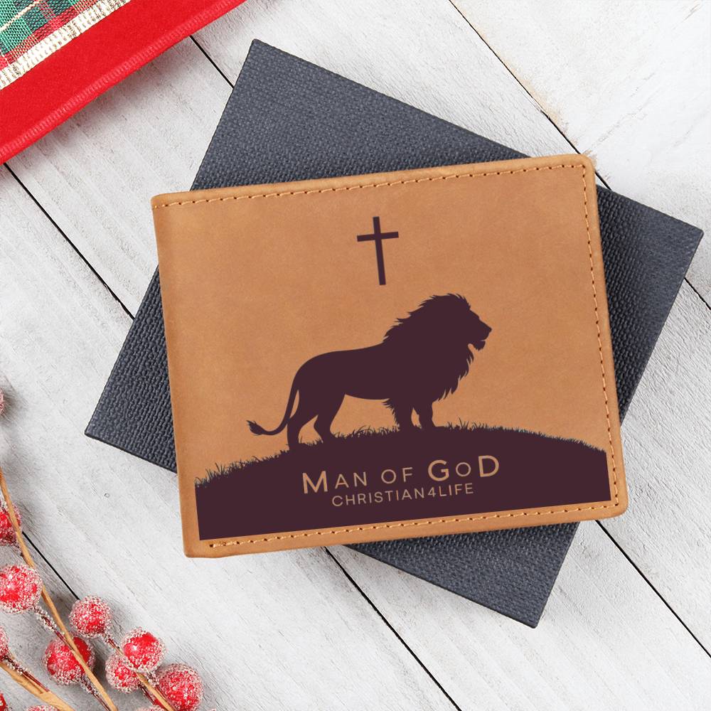 Man of God Lion and Cross Christian Wallet, Graphic Leather Wallet, Christian Gifts