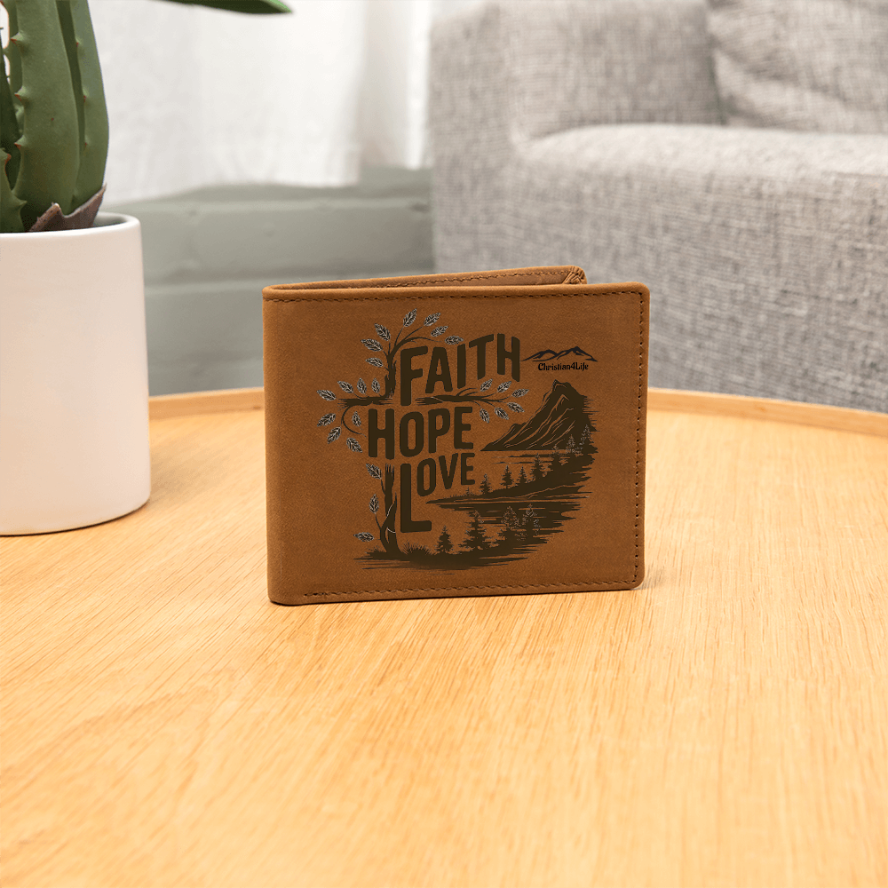 Faith, Hope, Love Christian Graphic Leather Wallet