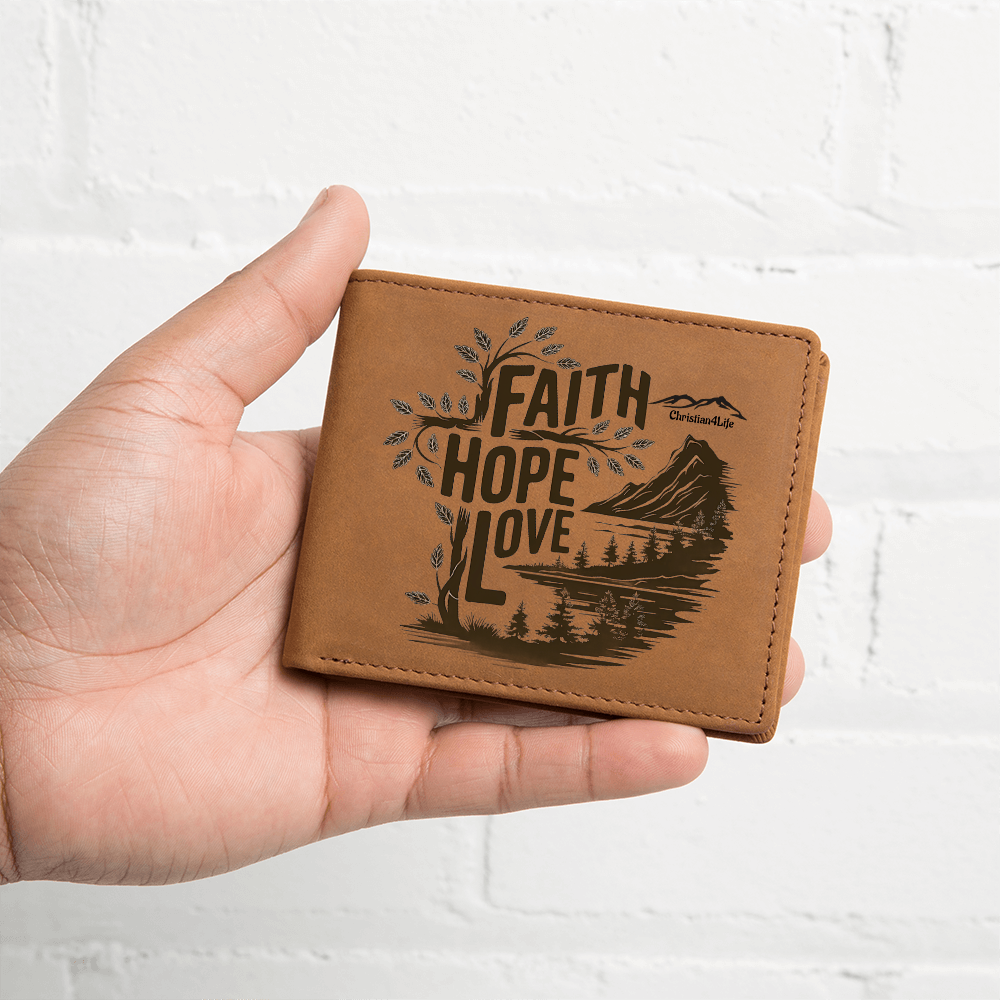 Faith, Hope, Love Christian Graphic Leather Wallet