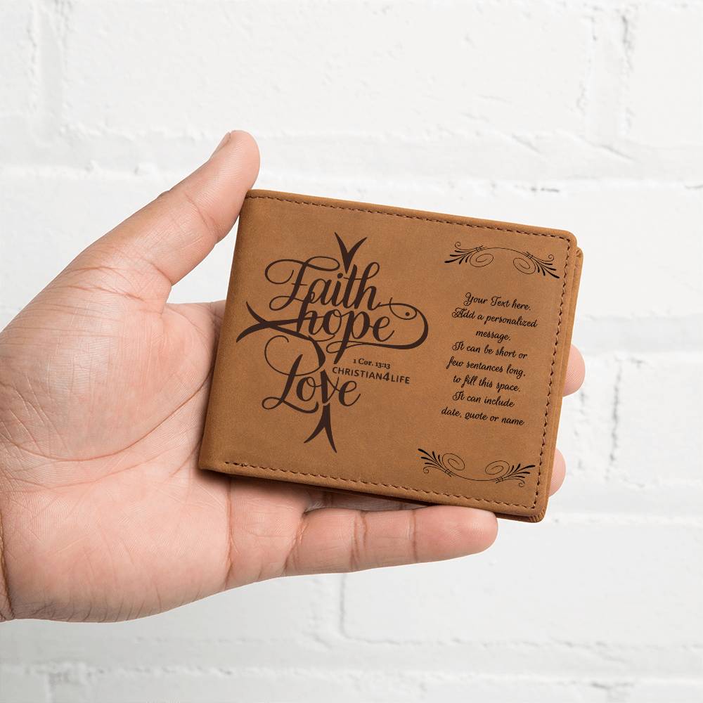 Personalized "Faith, Hope, Love" Leather Wallet