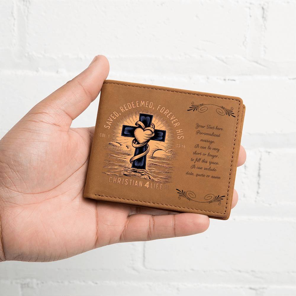 Personalized "Saved, Redeemed, Forever His" Christian Wallet