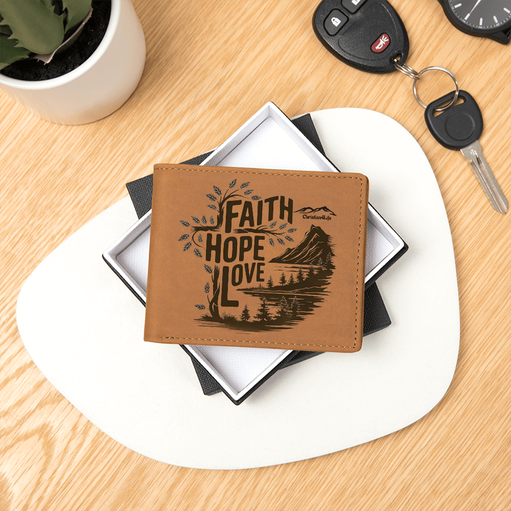 Faith, Hope, Love Christian Graphic Leather Wallet