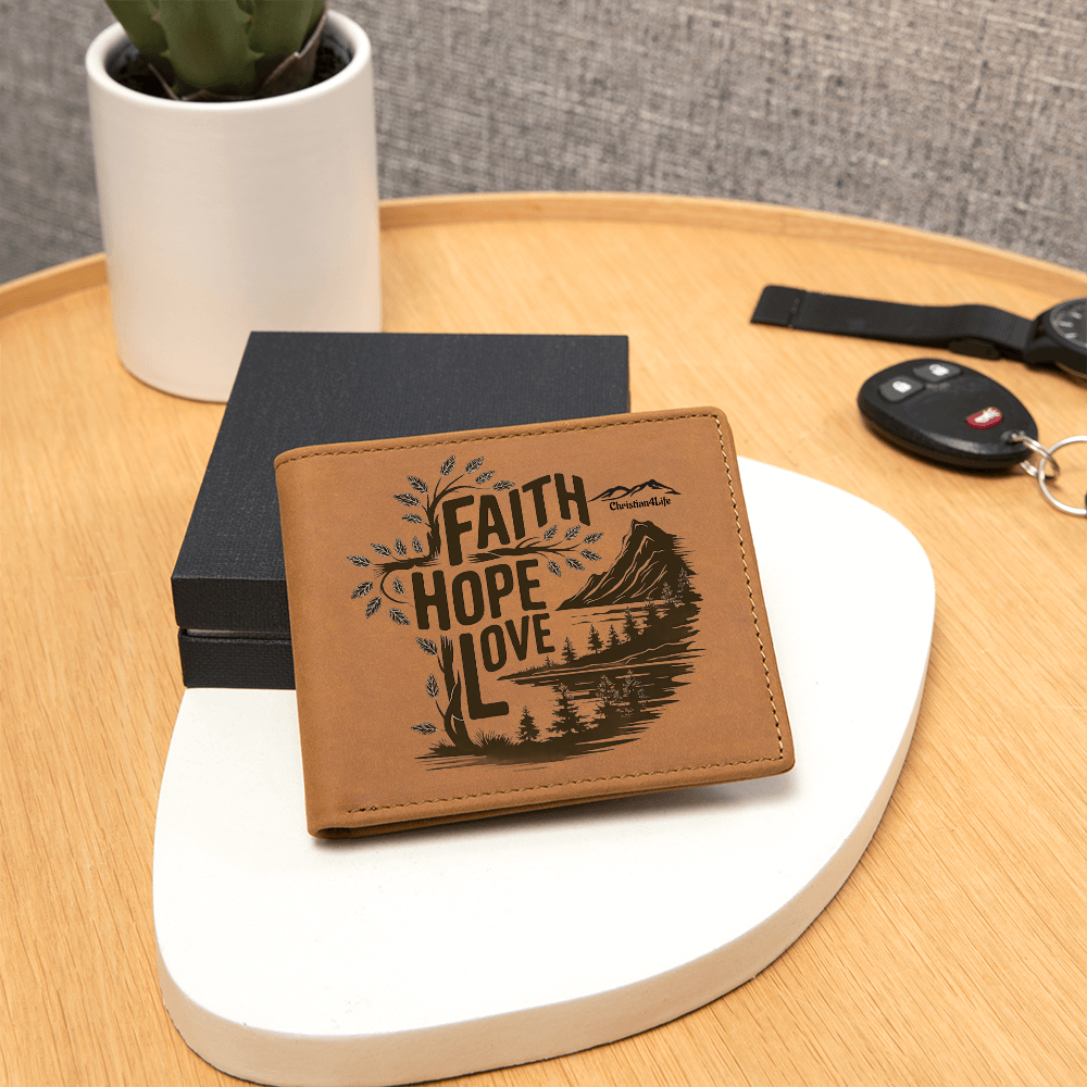 Faith, Hope, Love Christian Graphic Leather Wallet