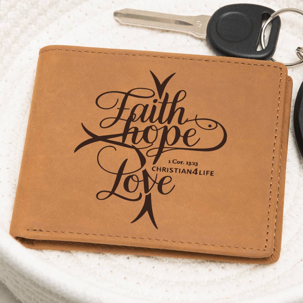 Christian "Faith, Hope, Love" Leather Wallet