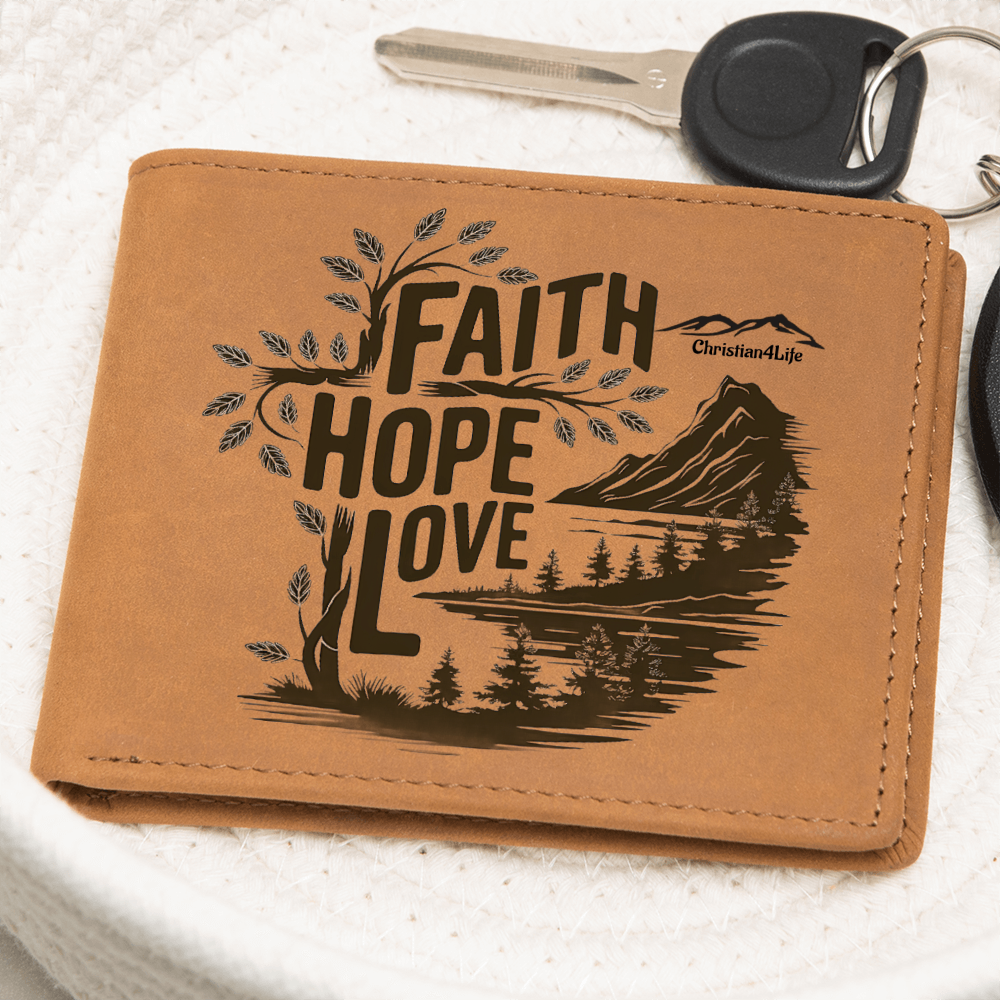 Faith, Hope, Love Christian Graphic Leather Wallet