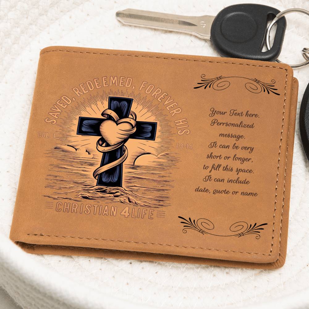 Personalized "Saved, Redeemed, Forever His" Christian Wallet