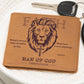 "Man of God" Graphic Leather Wallet, Christian wallet, Lion and Cross Christian gift