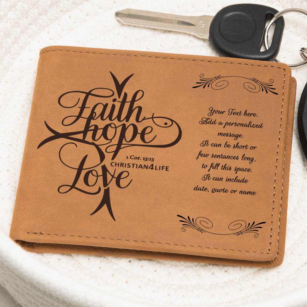 Personalized "Faith, Hope, Love" Leather Wallet