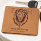 Christian Gift, Graphic Lion and Cross Leather Wallet "Man of Faith" Christian Wallet, Faith gifts