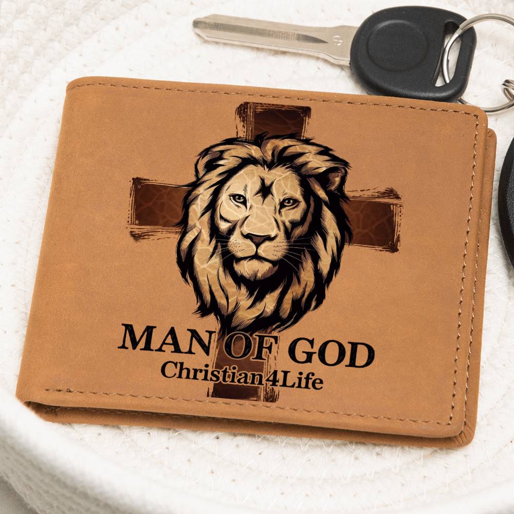 "Man of God" Lion and Cross collection Christian Graphic Leather Wallet - Christian gift