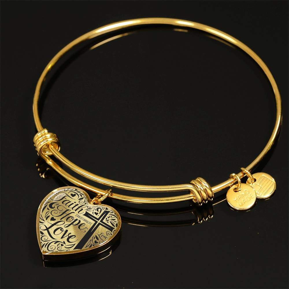 Personalized "Faith, Hope, Love" Heart Bangle Bracelet