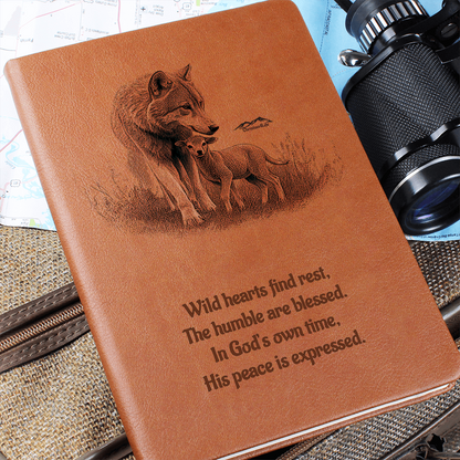 "In God's own time" Christian Journal featuring wolf and lamb inspired by Isaiah 11:6