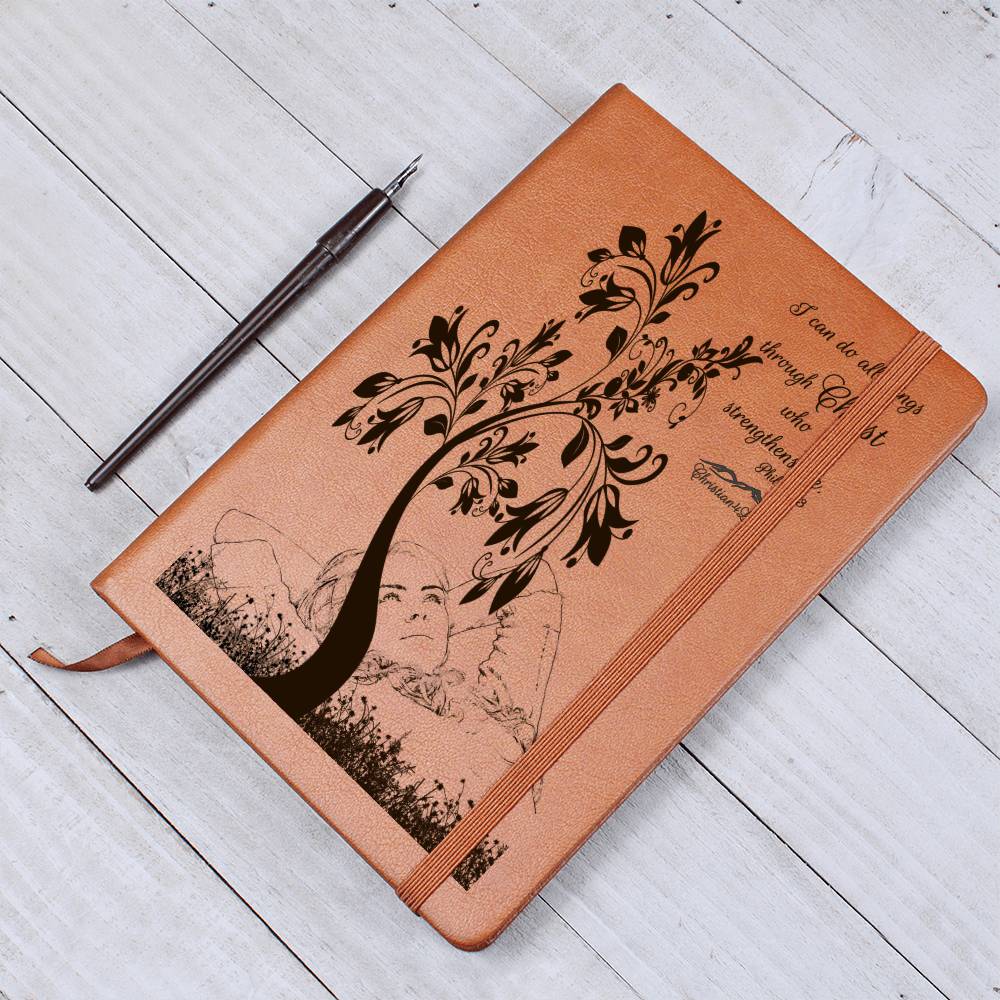 I Can Do All Things through Christ vegan leather Graphic Christian Journal