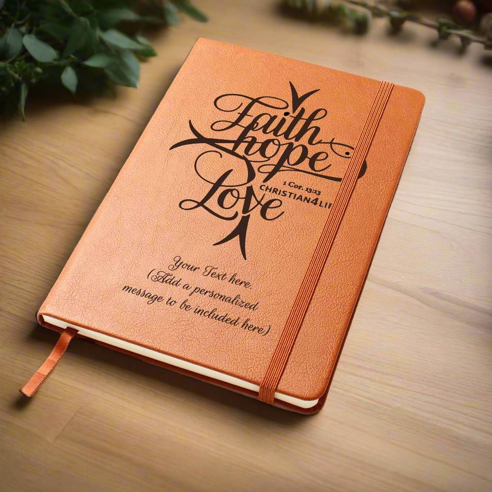 Personalized "Faith, Hope, Love" Christian Journal (add your message)