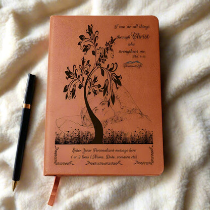 Personalized "I Can Do All Things through Christ" vegan leather Graphic Christian Journal