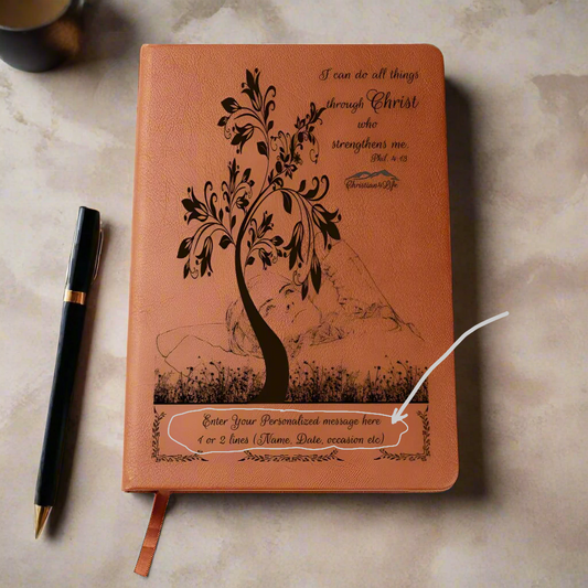 Personalized "I Can Do All Things through Christ" vegan leather Graphic Christian Journal