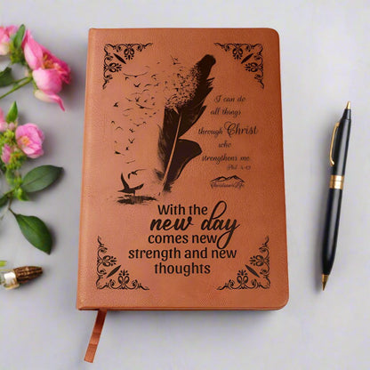 I can do all things through Christ, With new day comes new strength-Christian Journal (Brown feather)