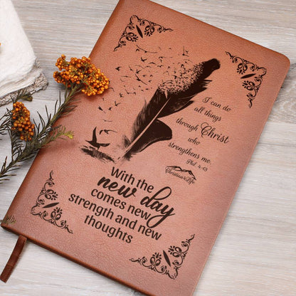 I can do all things through Christ, With new day comes new strength-Christian Journal (Brown feather)