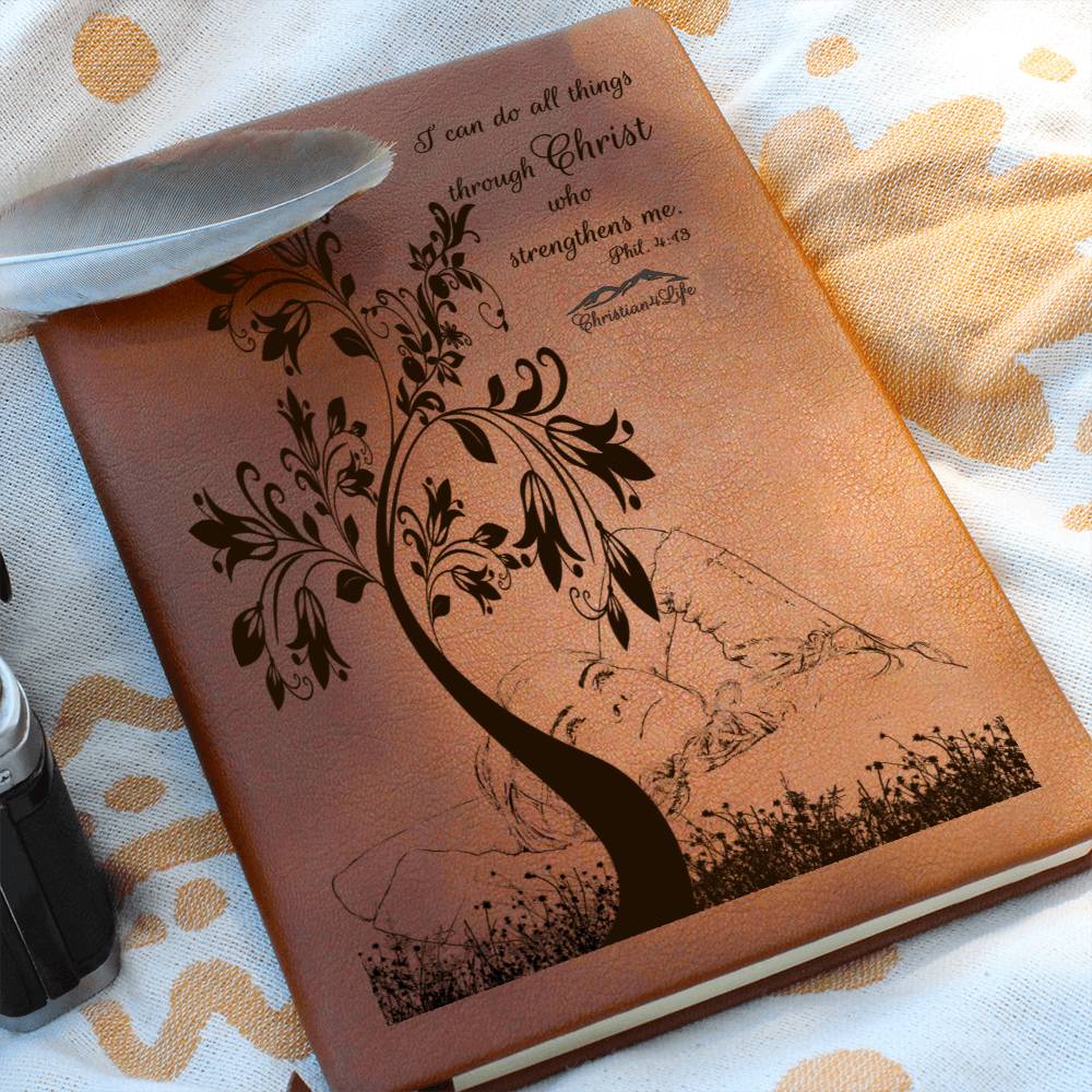 I Can Do All Things through Christ vegan leather Graphic Christian Journal