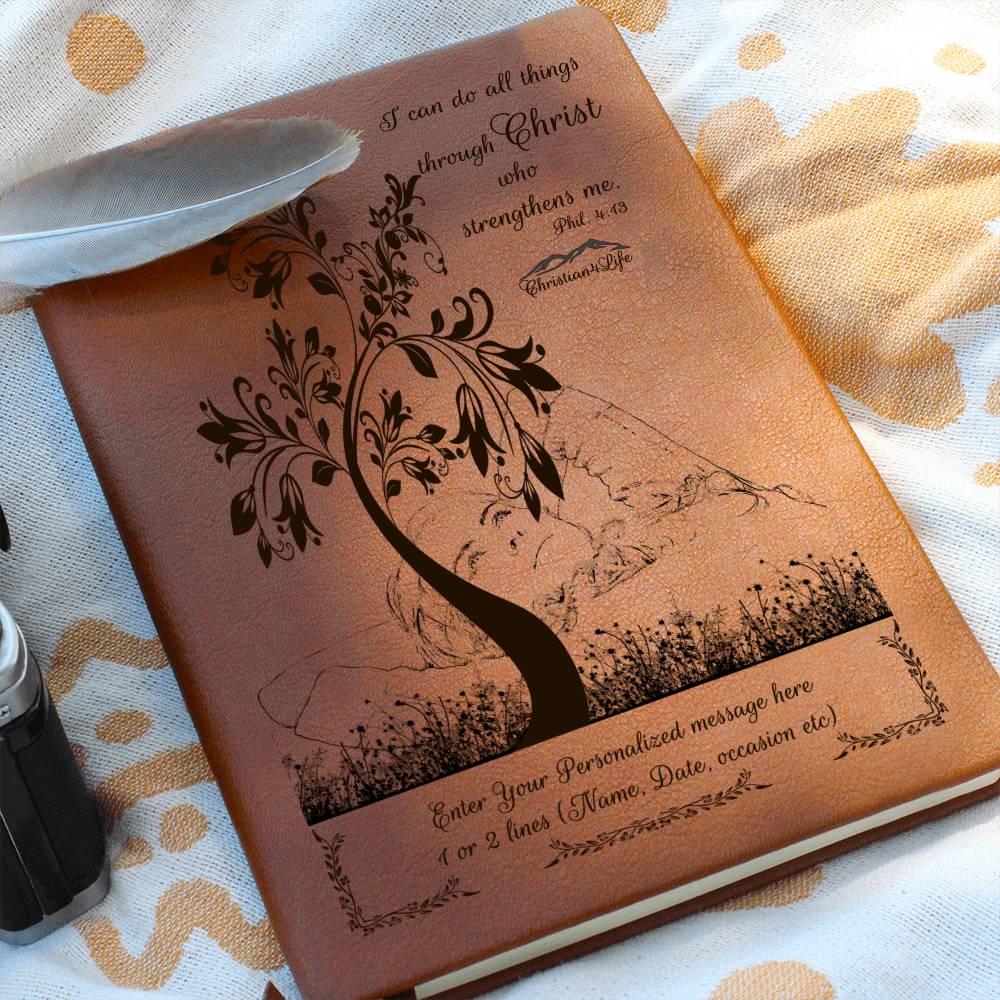 Personalized "I Can Do All Things through Christ" vegan leather Graphic Christian Journal