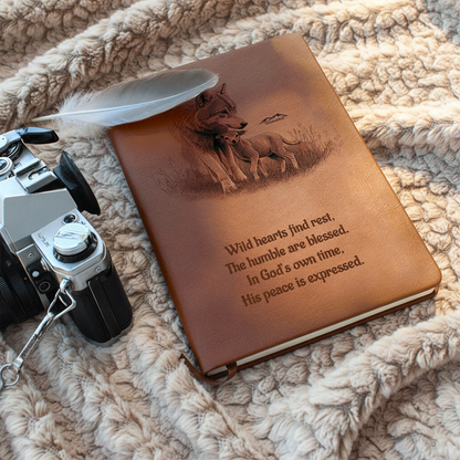 "In God's own time" Christian Journal featuring wolf and lamb inspired by Isaiah 11:6