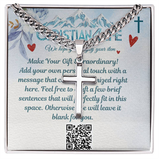 Artisan Cross Necklace on Cuban Chain - Stainless steel