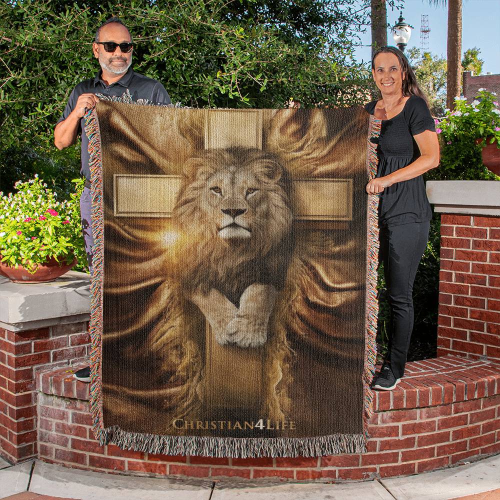 Christian4Life Lion and Cross Heirloom Woven Blanket