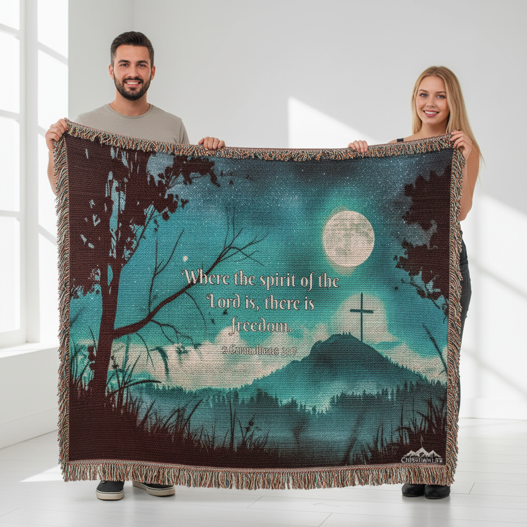 "Where the spirit of the Lord is, there is Freedom" Christian Woven Blanket