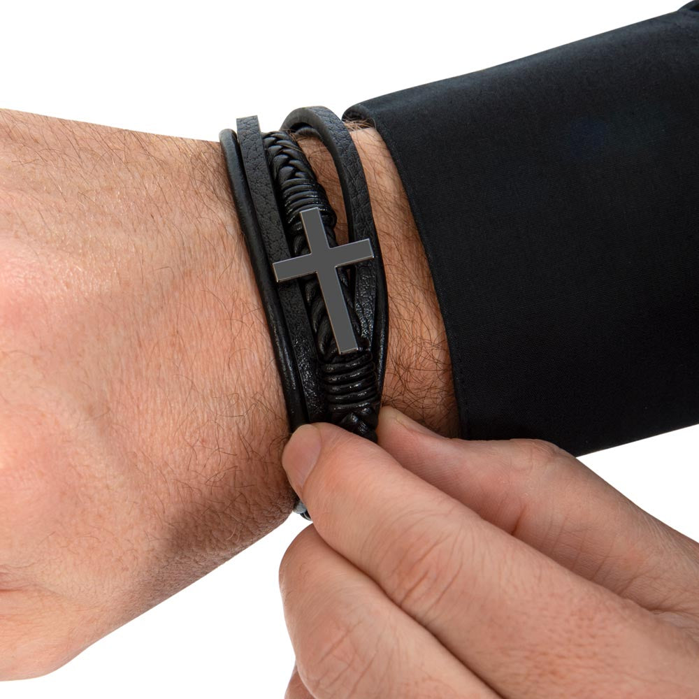 Vegan Leather and Stainless Steel Cross Bracelet