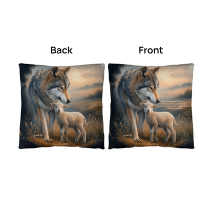 Wolf and Lamb Bible Verse Classic Pillow Isaiah 11:6 Bible quote, KJV (multiple sizes)