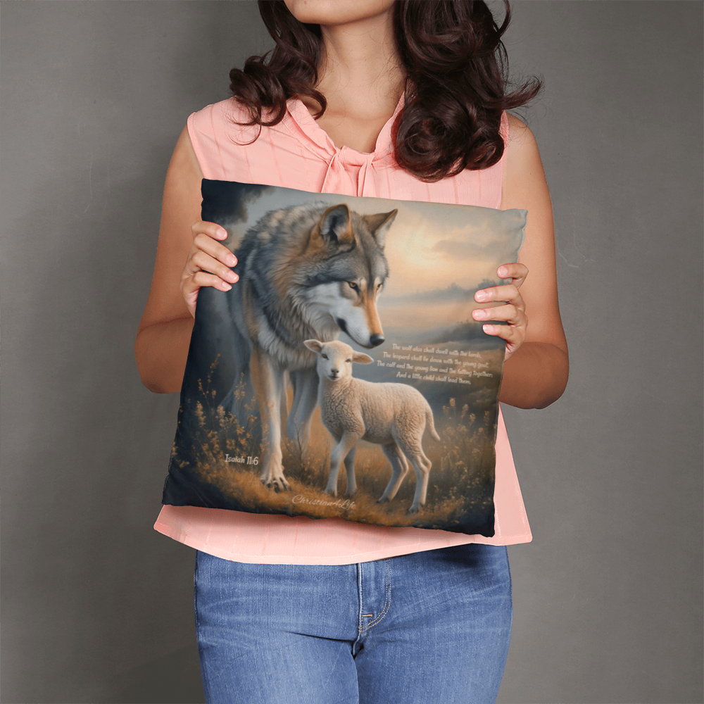 Wolf and Lamb Bible Verse Classic Pillow (multiple sizes)