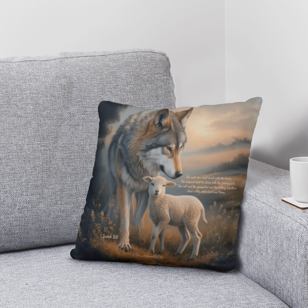 Wolf and Lamb Bible Verse Classic Pillow (multiple sizes)