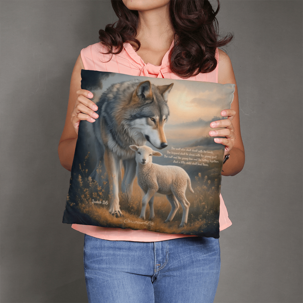 Wolf and Lamb Bible Verse Classic Pillow (multiple sizes)