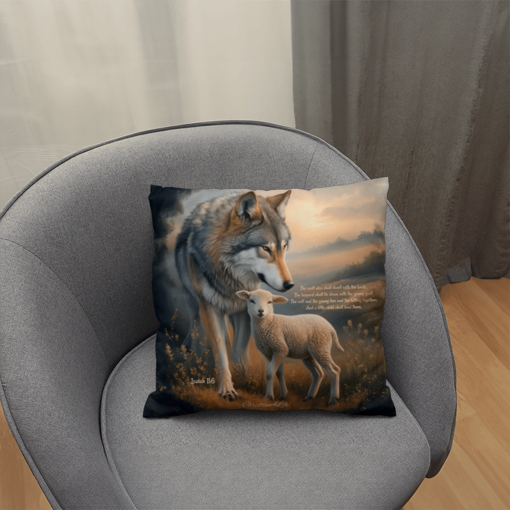 Wolf and Lamb Bible Verse Classic Pillow (multiple sizes)