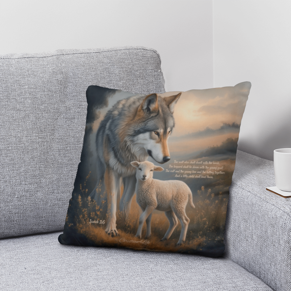 Wolf and Lamb Bible Verse Classic Pillow (multiple sizes)