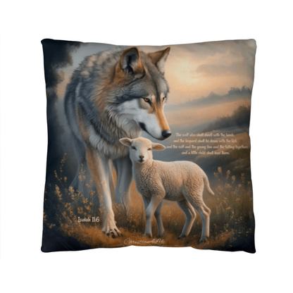 Wolf and Lamb Bible Verse Classic Pillow Isaiah 11:6 Bible quote, KJV (multiple sizes)
