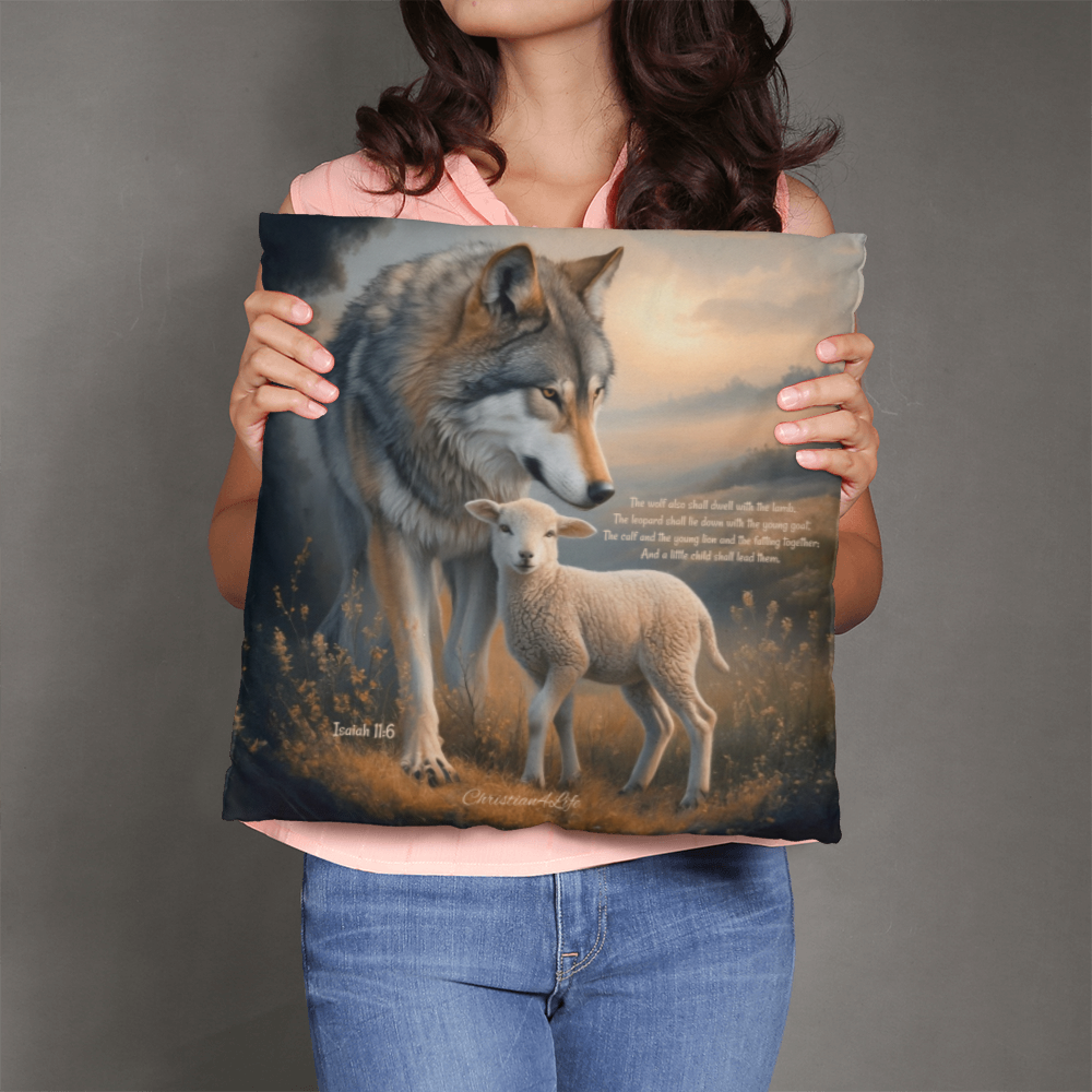 Wolf and Lamb Bible Verse Classic Pillow (multiple sizes)