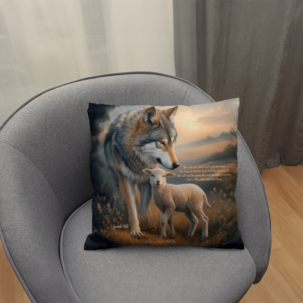 Wolf and Lamb Bible Verse Classic Pillow (multiple sizes)