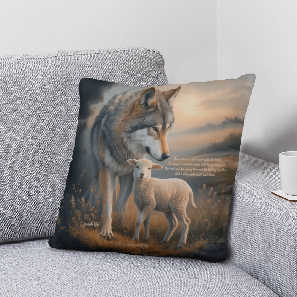 Wolf and Lamb Bible Verse Classic Pillow (multiple sizes)