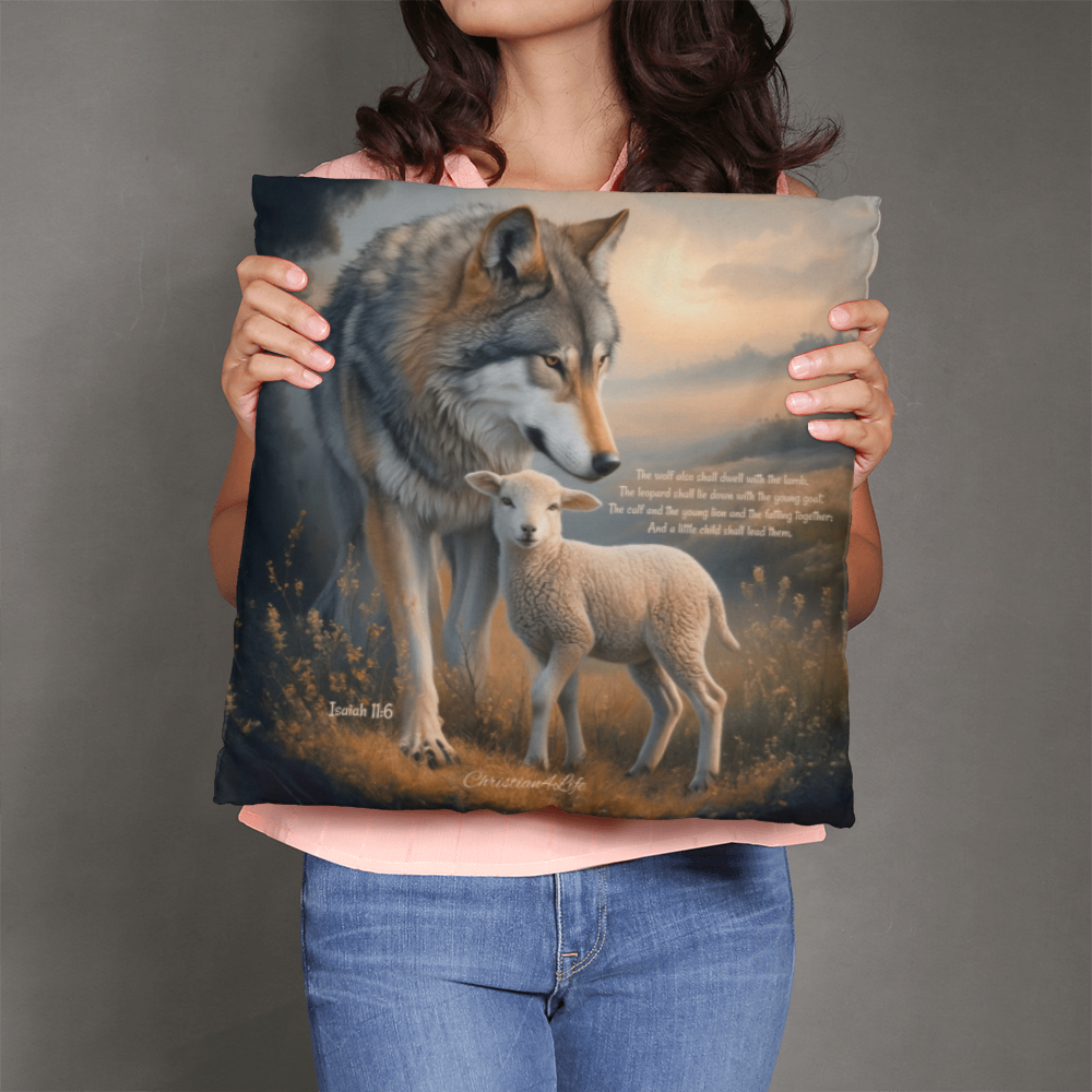 Wolf and Lamb Bible Verse Classic Pillow (multiple sizes)