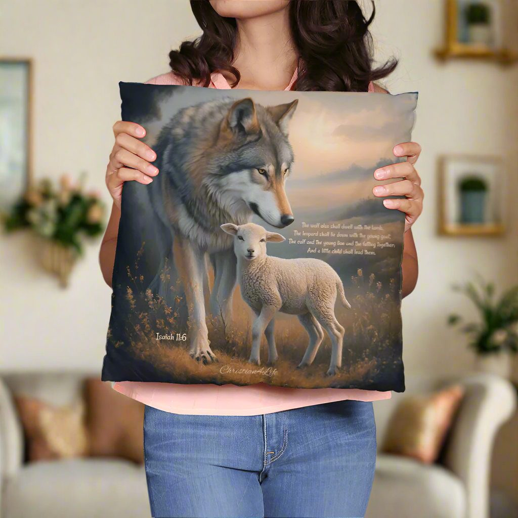 Wolf and Lamb Bible Verse Classic Pillow (multiple sizes)