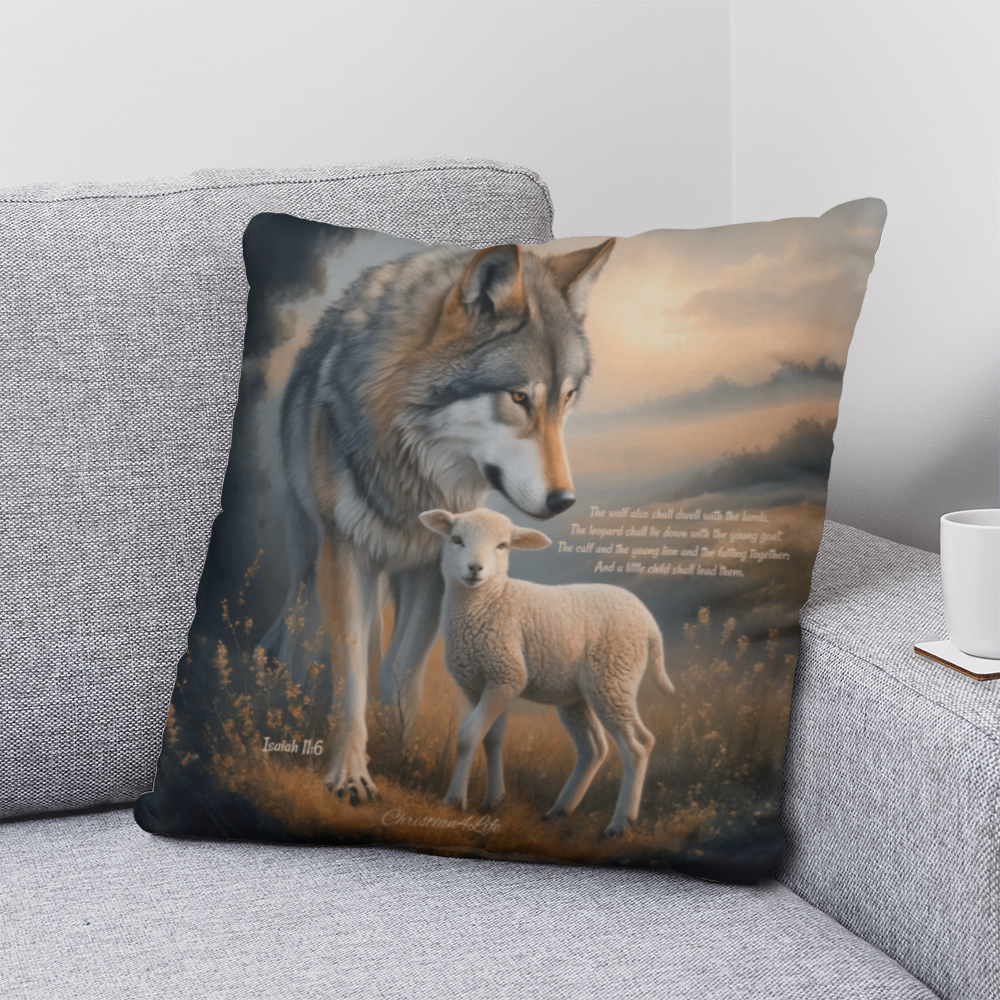 Wolf and Lamb Bible Verse Classic Pillow (multiple sizes)