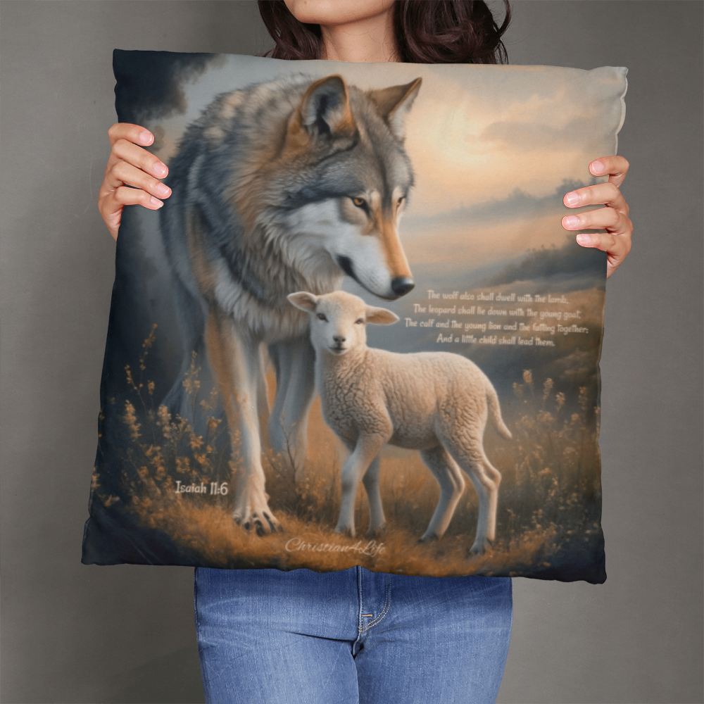 Wolf and Lamb Bible Verse Classic Pillow (multiple sizes)