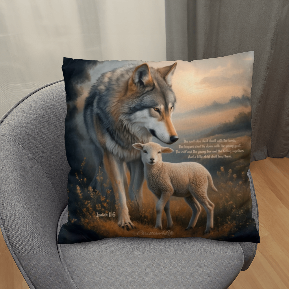 Wolf and Lamb Bible Verse Classic Pillow (multiple sizes)