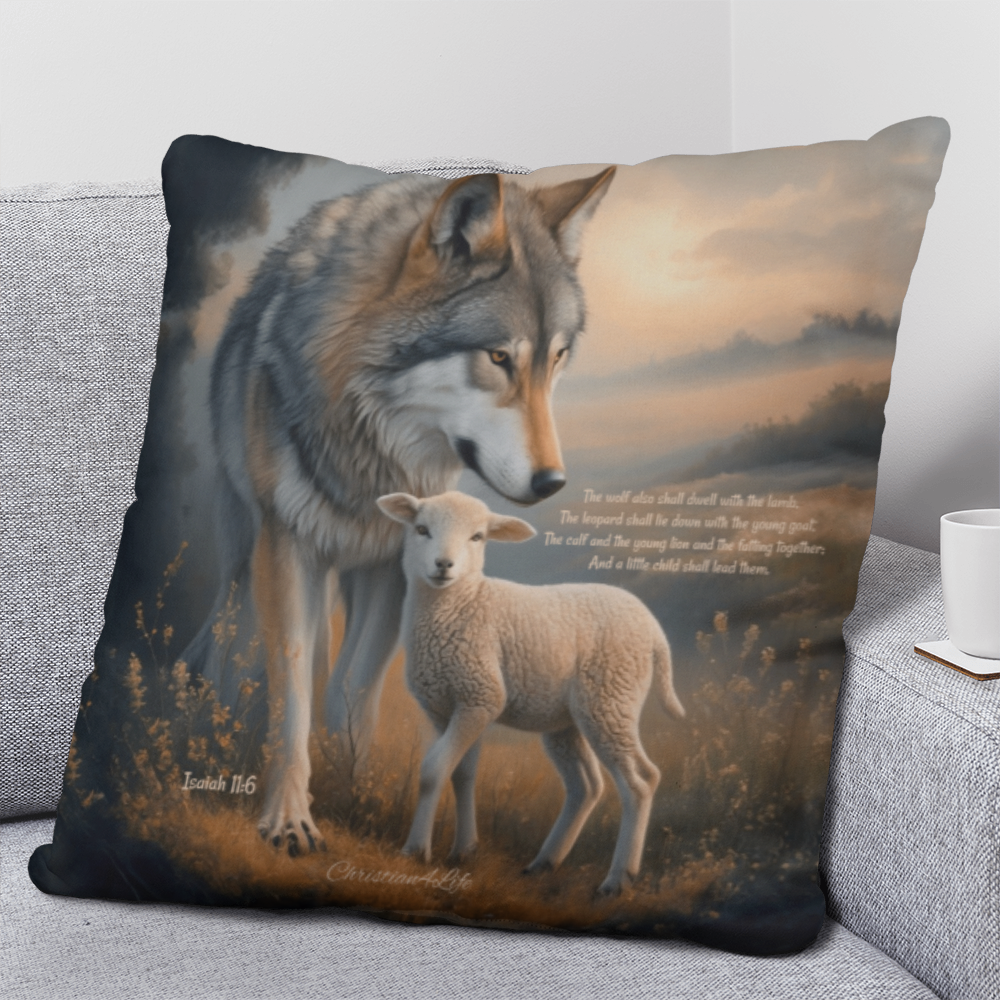 Wolf and Lamb Bible Verse Classic Pillow (multiple sizes)