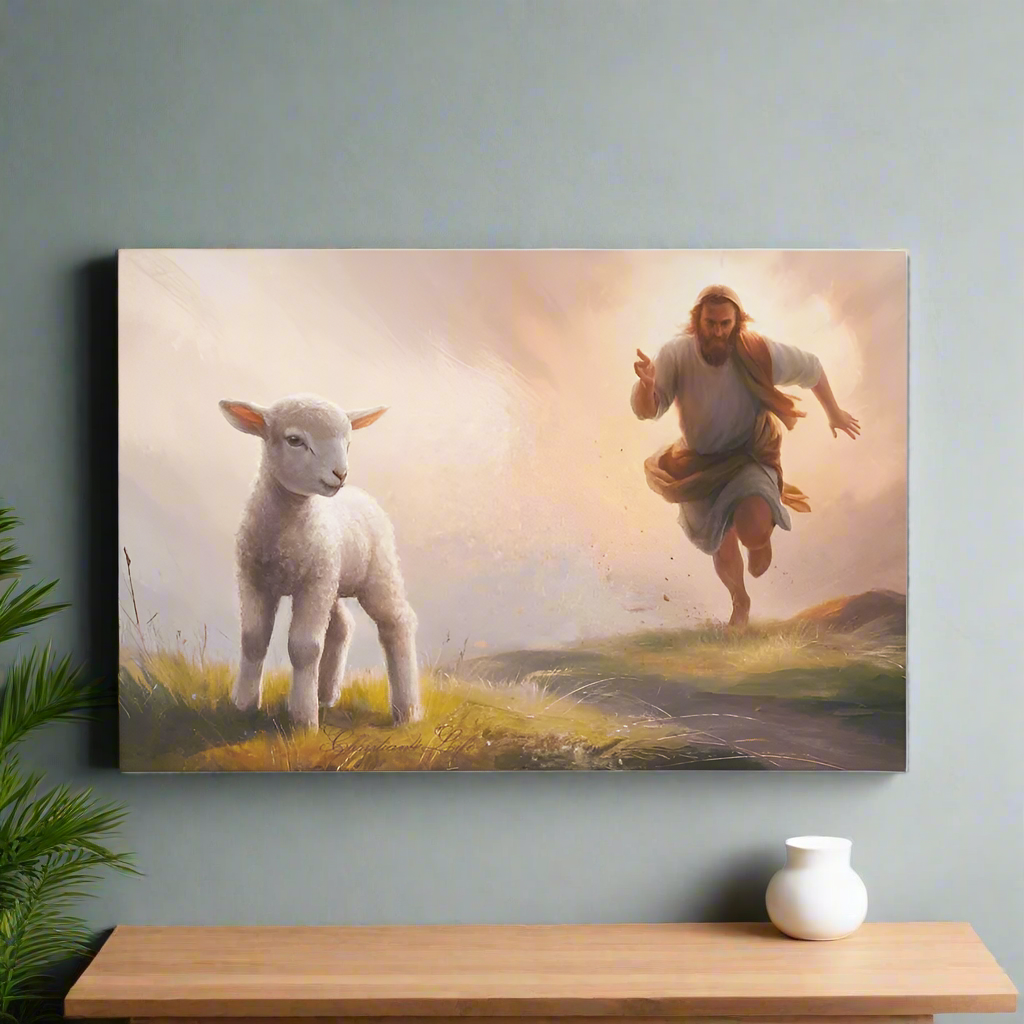 The Good Shepherd Runs After Sheep - Gallery Wrapped Canvas Canvas Christian4Life