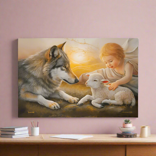 Wolf and Lamb, Gallery Wrapped Christian Wall Art Canvas