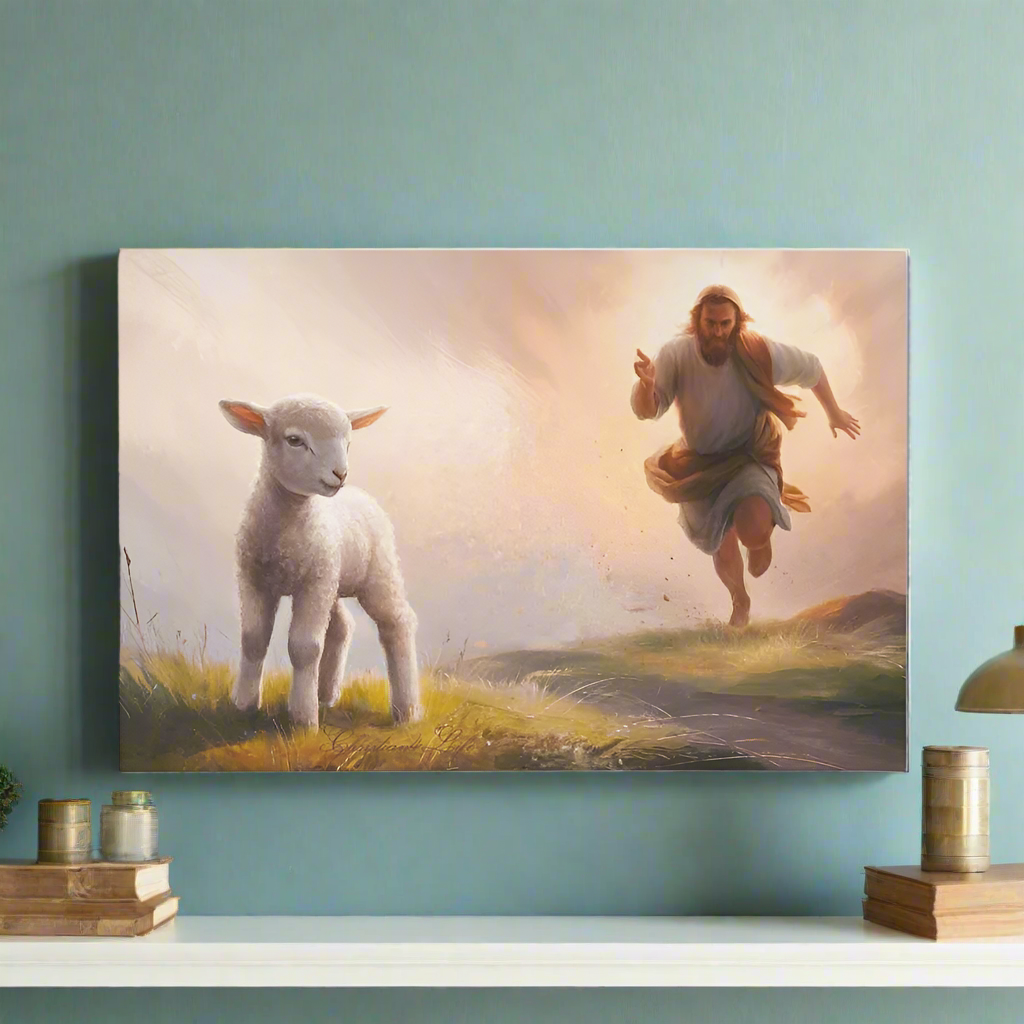 The Good Shepherd Runs After Sheep - Gallery Wrapped Canvas Canvas Christian4Life