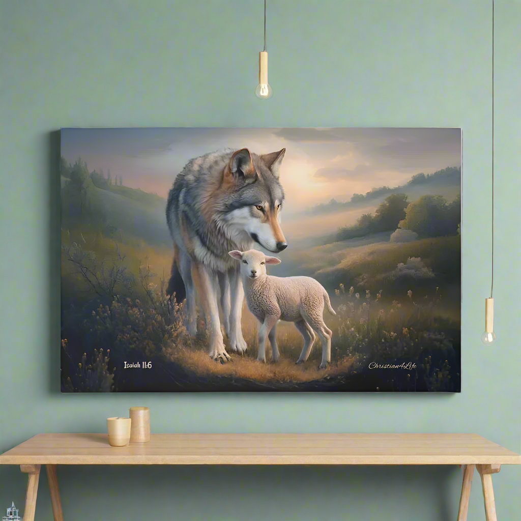 Wolf and Lamb, Christian Wall Art, Gallery Wrapped Canvas, Isaiah 11:6